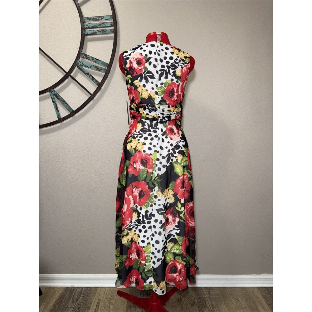 Chetta B Dress 8 NWT Floral Polka Dot Sleeveless Lined Maxi - Picture 3 of 6